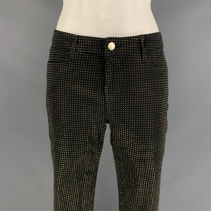 VERSACE COLLECTION Size 31 Black & Gold Studded Cotton Blend Slim Casual Pants