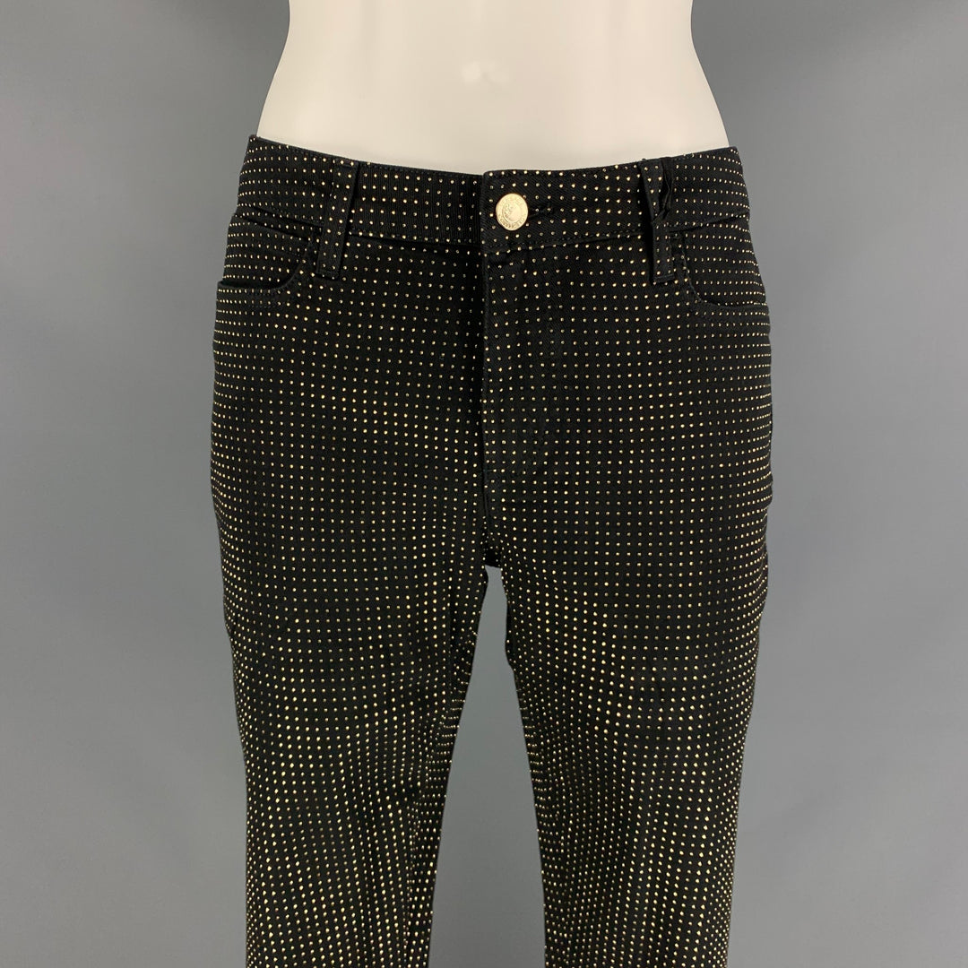 VERSACE COLLECTION Size 32 Black & Gold Studded Cotton Blend Slim Casual Pants