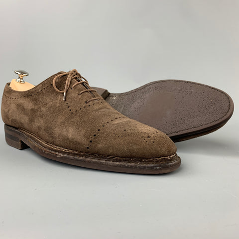 BONTONI Size 10.5 Brown Perforated Suede Cap Toe Lace Up Shoes