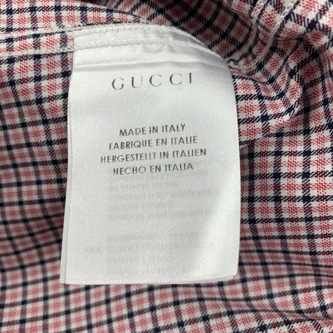 GUCCI Size L Red & Black Checkered Cotton Slim Fit Long Sleeve Shirt