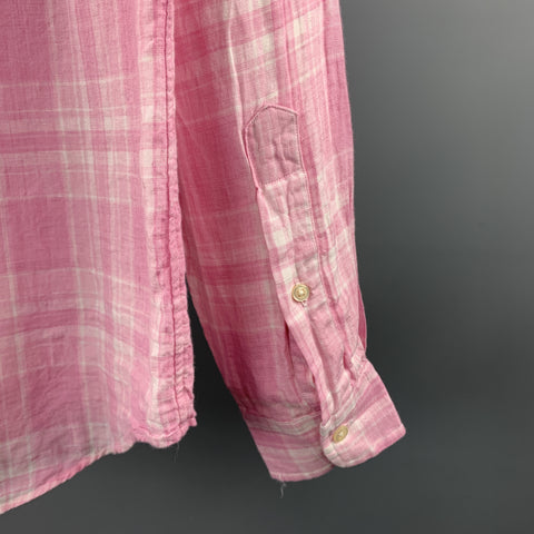 RALPH LAUREN Size S Pink Plaid Linen Button Down Long Sleeve Shirt