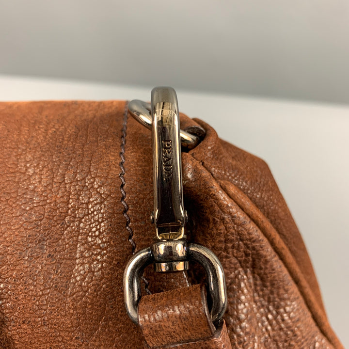 PRADA Brown Red Leather Rhinestones Handbag