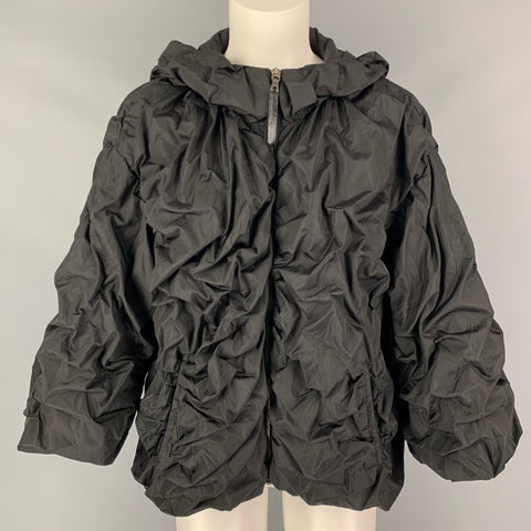PRADA Size 2 Black Nylon Ruched Hooded Jacket