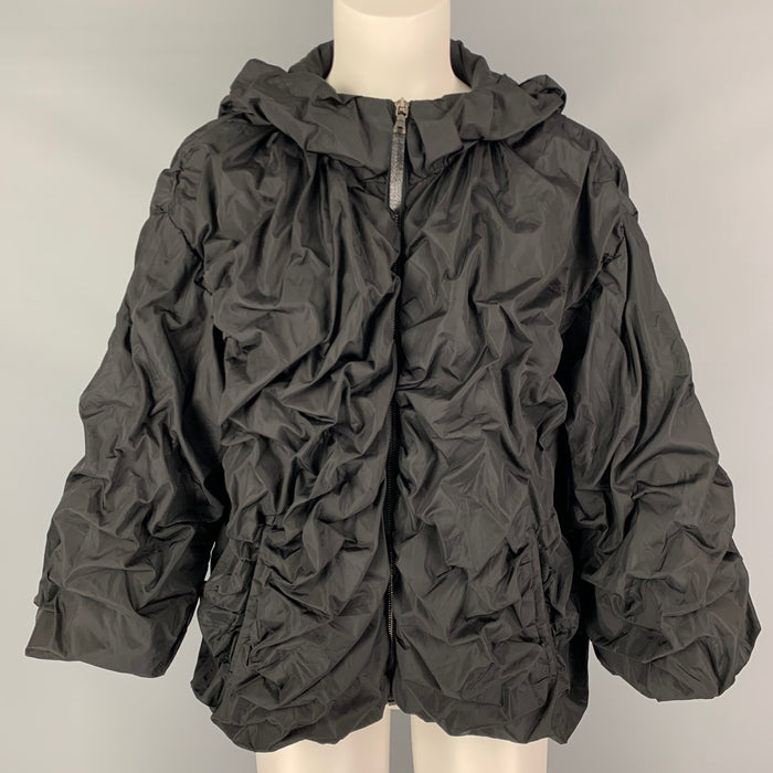 PRADA Size 2 Black Nylon Ruched Hooded Jacket