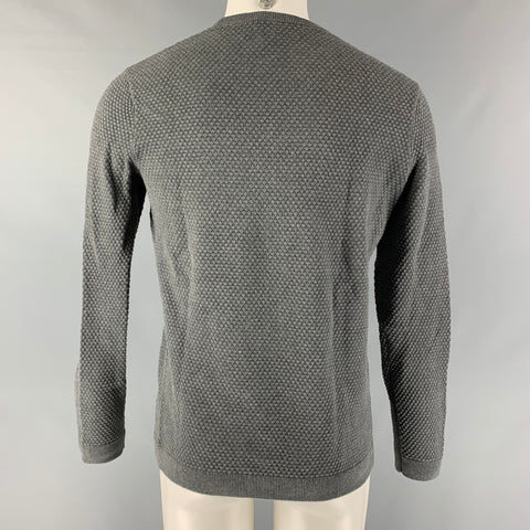 THEORY Size M Grey Waffle Knit Cotton Crew-Neck Pullover