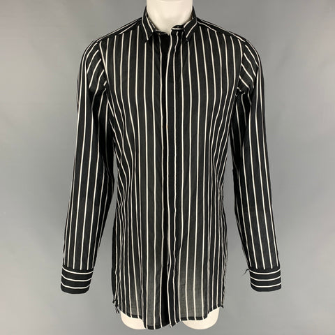 CEDRIC JACQUEMYN Size 38 Black White Stripe Cotton Silk Long Sleeve Shirt