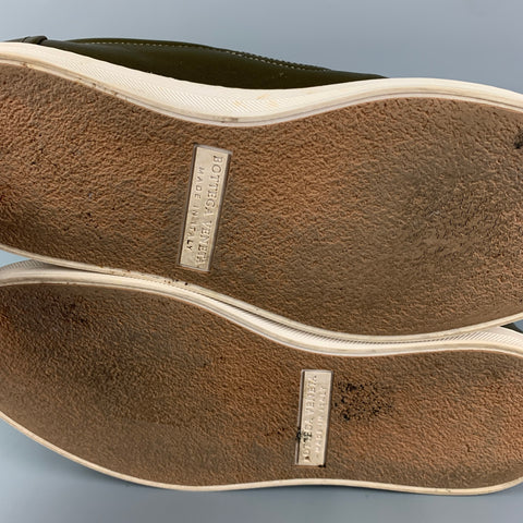 BOTTEGA VENETA Size 7.5 Olive White Woven Leather Slip On Sneakers