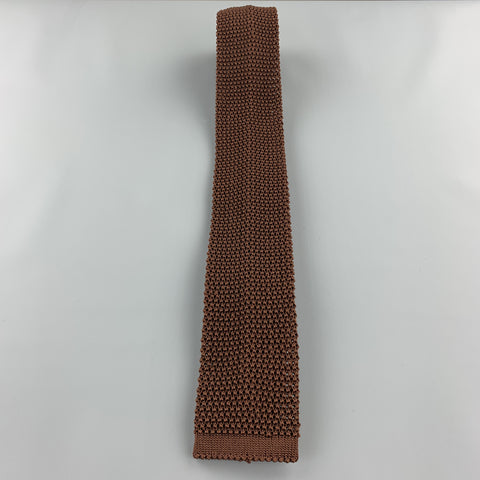 BUDD Corbata de punto texturizada de seda marrón cálido