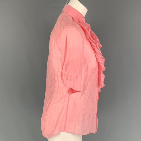 RALPH LAUREN Black Label Talla 8 Blusa rosa de manga corta con volantes