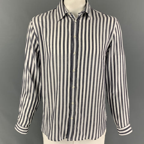 LIBERTINE Size XL Navy White Stripe Tencel Button Down Long Sleeve Shirt