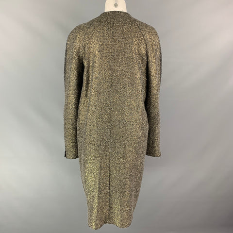 MONIQUE LHUILLIER Size 10 Grey & Gold Acrylic Blend Tweed Coat