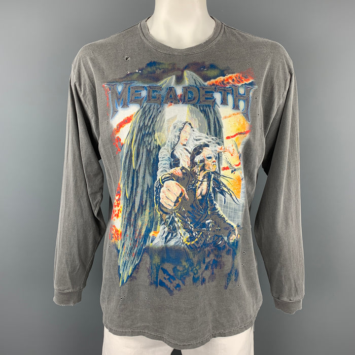 R13 MEGADETH Taille S T-shirt à manches longues en coton graphique gris