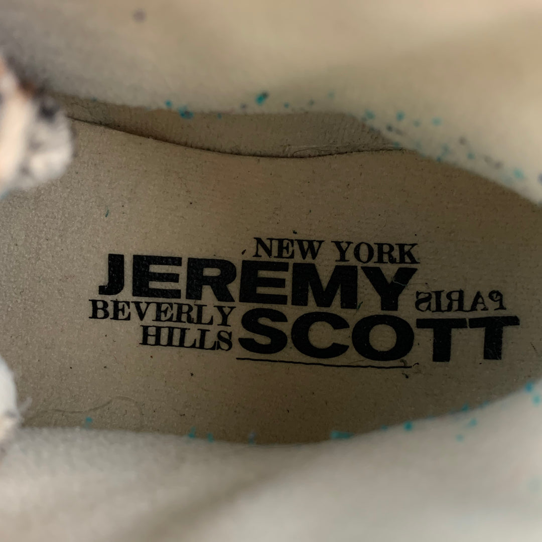 JEREMY SCOTT x ADIDAS Size 12 Beige Black Orange Animal Print Fabric High Top Sneakers