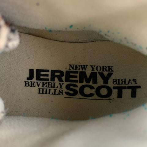 JEREMY SCOTT x ADIDAS Size 12 Beige Black Orange Animal Print Fabric High Top Sneakers
