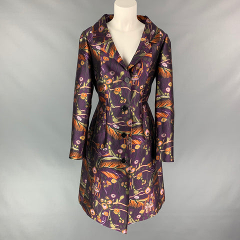ROCHAS Size 4 Multi-Color Floral Wool / Silk Floral A-line Coat
