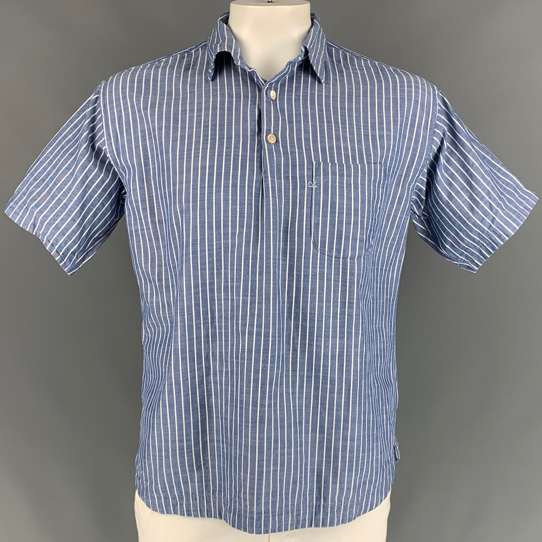 45rpm Size L Blue & White Stripe Cotton Pop-Over Short Sleeve Shirt