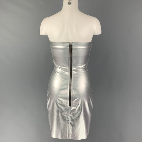 RICK OWENS Size 4 Silver Cotton Blend Strapless Cocktail Dress
