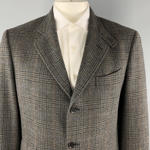 ETRO Talla 42 Abrigo deportivo largo con cuello de lengüeta de lana / cachemira a cuadros color topo