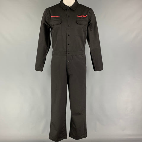 POLYTHENE* OPTICS Size L Black Red Cotton Snaps Boiler Jumpsuit