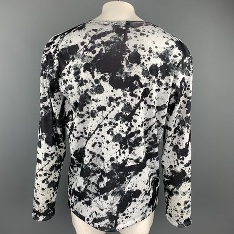 COMME des GARCONS BLACK Size XXL Black & White Splattered Polyester Pullover