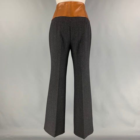 KULSON Talla 6 Pantalones de vestir de talle alto con mezcla de lana gris tostado y materiales mixtos