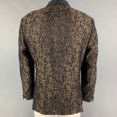ROBERTO CAVALLI Size 46 Black Gold Jacquard Shawl Collar Sport Coat