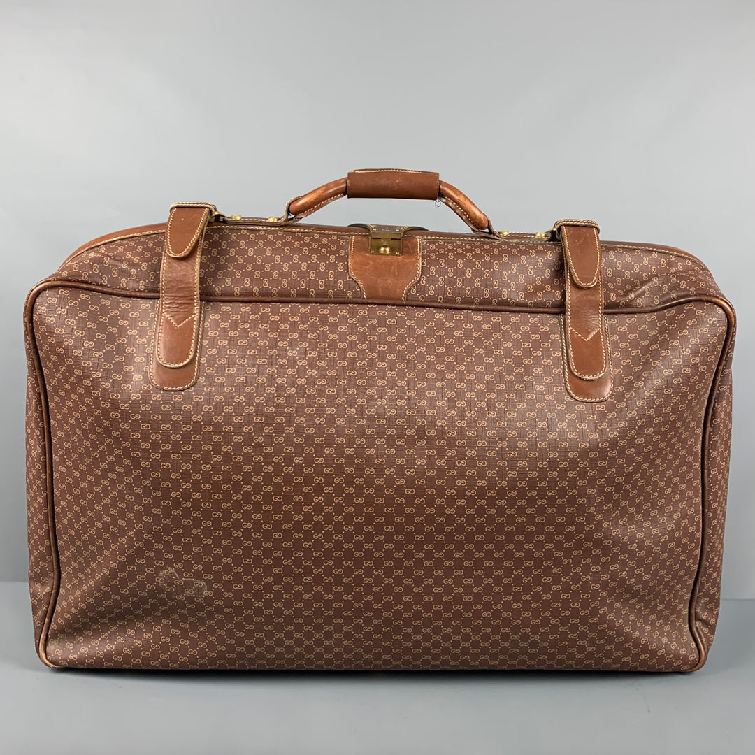 Maleta de lona revestida de cuero con monograma marrón beige GUCCI