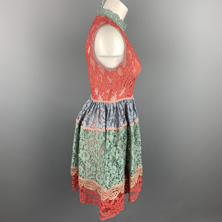 ALEXIS Size XS Multi-Color Lace Color-Block Polyamide Blend A-Line Dress