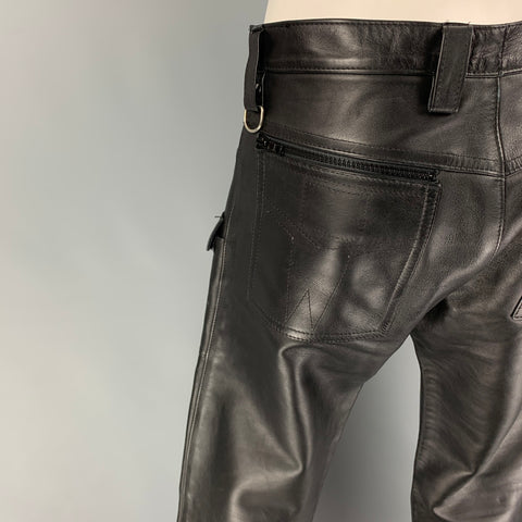 CUSTOM MADE Taille 32 Pantalon cargo décontracté en cuir noir