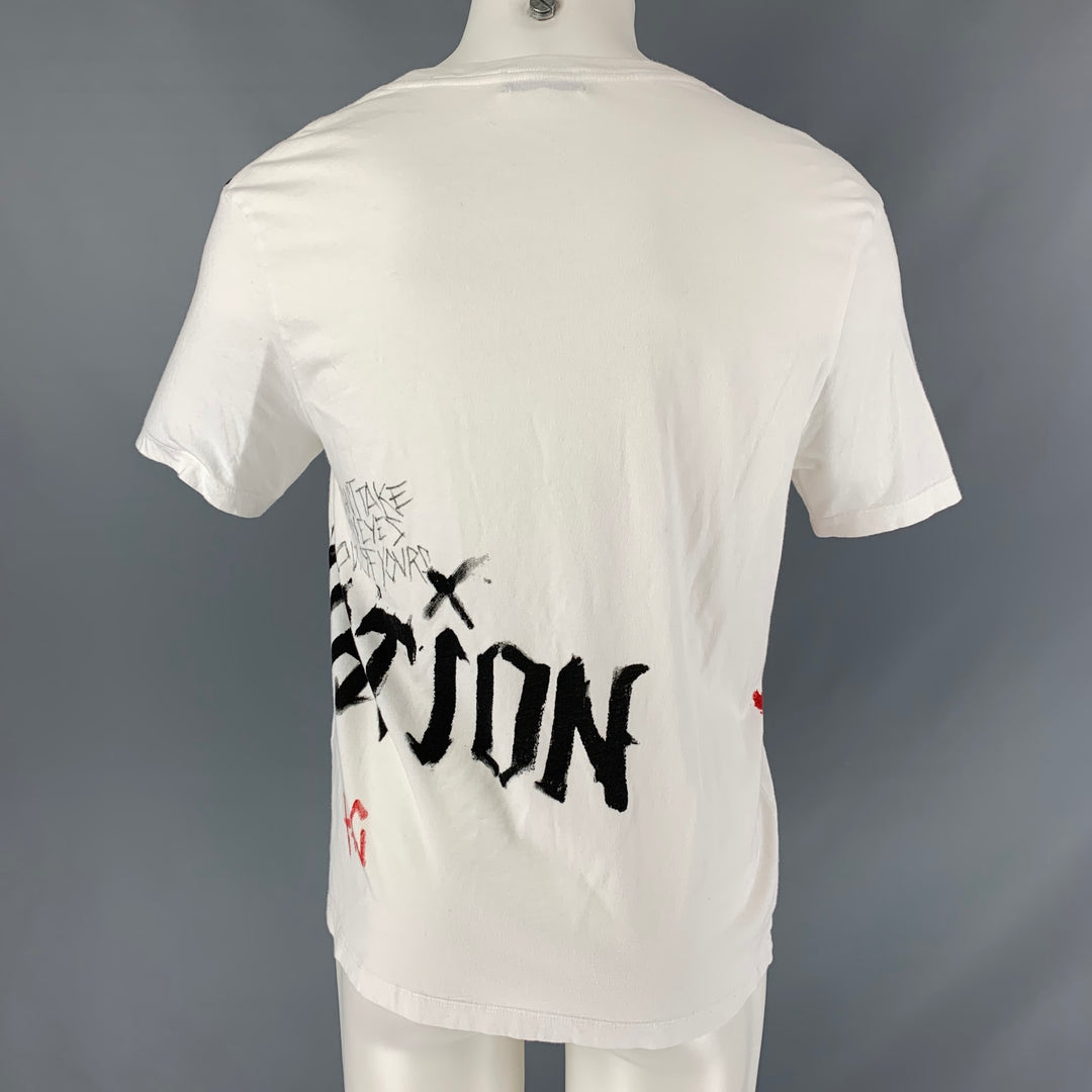 FAITH CONNEXION Size S White Black & Red Print Cotton Crew-Neck T-shirt