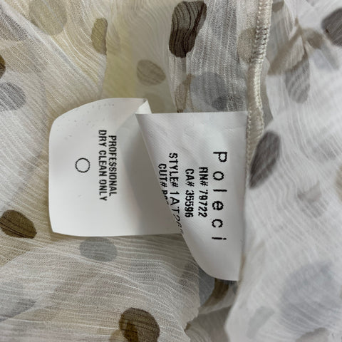 POLECI Size 4 White & Taupe Chiffon Silk Blouse