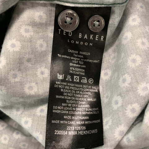 TED BAKER Size M Green Blue White Floral Cotton Elastane Long Sleeve Shirt