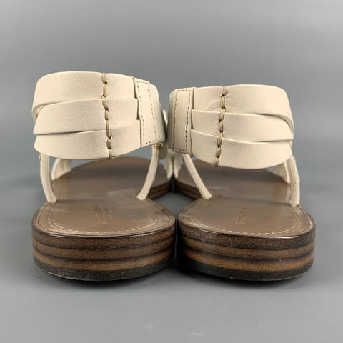 BOTTEGA VENETA Size 8 White & Taupe Leather Sandals