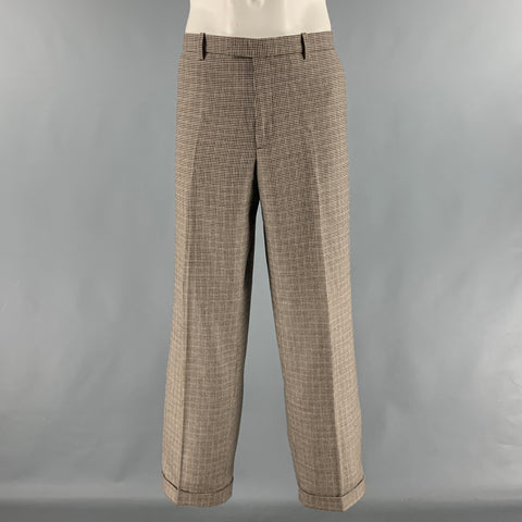 ETRO Size 36 Brown Oatmeal Houndstooth Wool Zip Fly Dress Pants