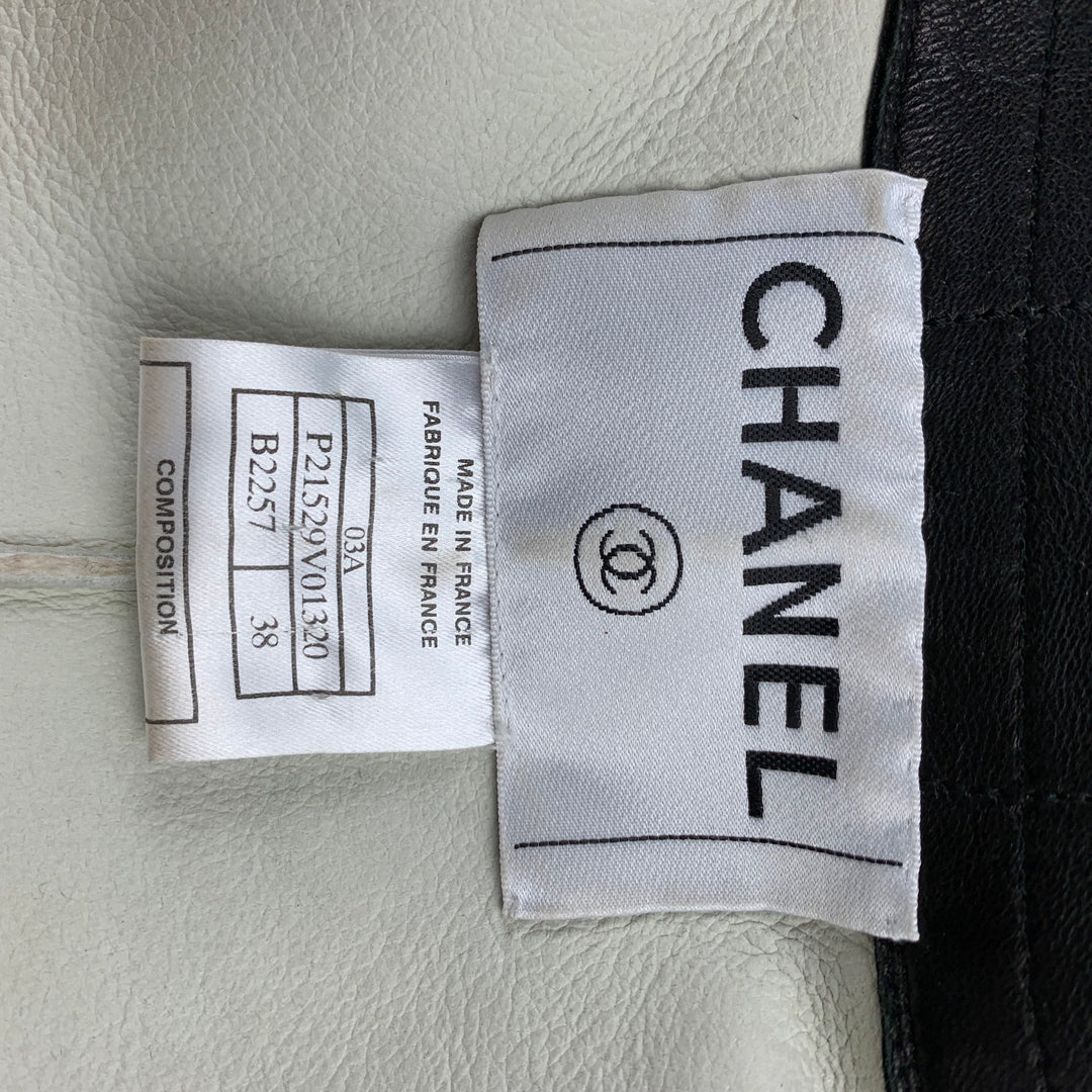 CHANEL 2003 Size 6 Cream & Black Shearling Leather Lamb Skin Jacket