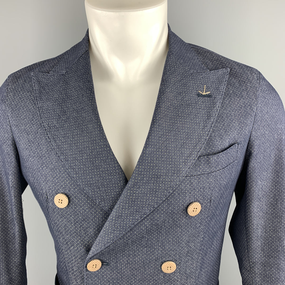 MARTIN ZELO Size 36 Navy Dots Cotton Blend Double Breasted Sport Coat