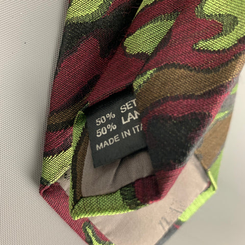 JEAN PAUL GAULTIER Green Purple Camoflage Silk  Wool Tie