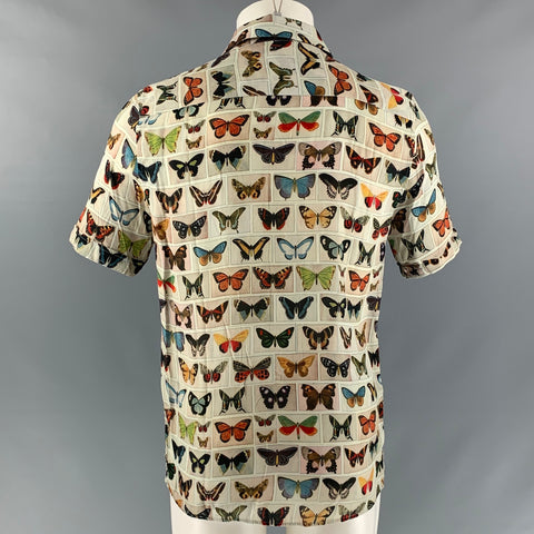JACQUES COCO Size M Cream Multicolour Butterfly One pocket Short Sleeve Shirt