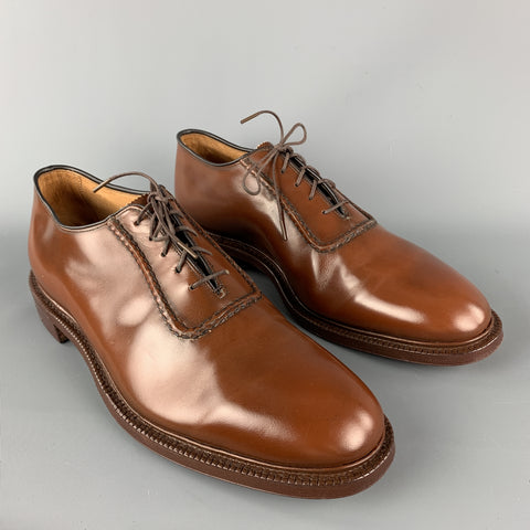 CHURCH'S Size US 11 / UK 10 B Tan Leather Contrast Stitch Leather Lace Up Shoes