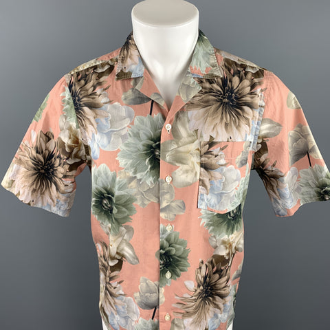 PRESIDENT's Size S Rose & Olive Floral Cotton Button Up Short Sleeve Shirt