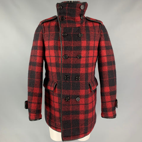 BURBERRY PRORSUM Fall 2011 Size 38 Red & Black Buffalo Plaid Polyester / Wool Peacoat