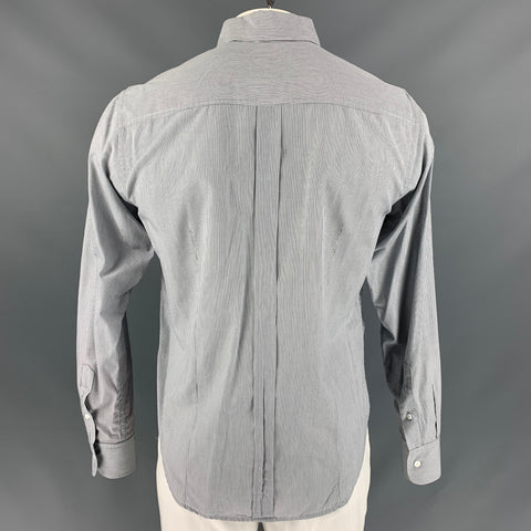 BAND OF OUTSIDERS Size L Blue, Gray & White Stripe Cotton Long Sleeve Shirt