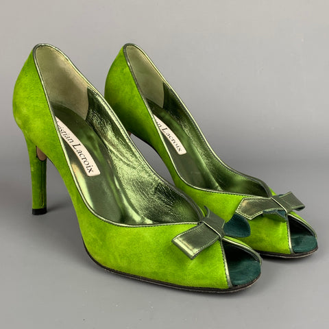 CHRISTIAN LACROIX Talla 8 Zapatos de tacón con lazo de ante en dos tonos verdes
