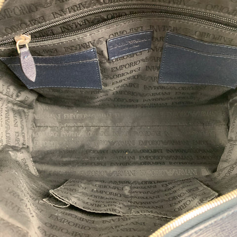 EMPORIO ARMANI Navy Textured Saffiano Leather Briefcase Bag
