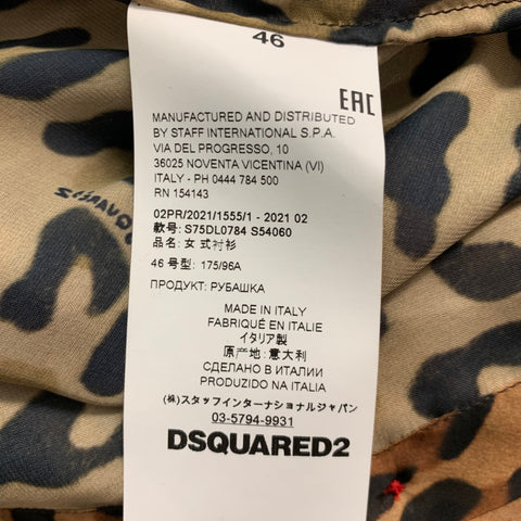 DSQUARED2 Size XS Tan Black Brown Animal Print Polyester Long Sleeve Shirt