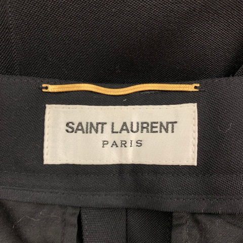 SAINT LAURENT Taille 4 Pantalon habillé taille haute plissé en laine noire