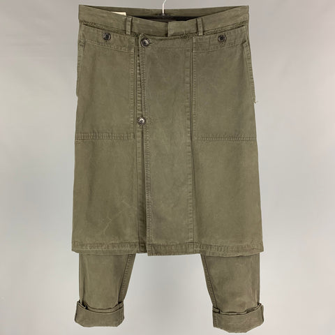 DRIES VAN NOTEN Size 30 Olive Cotton Overlay Casual Pants