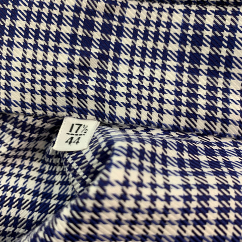 KITON Size XL Navy White Glenplaid Cotton Long Sleeve Shirt