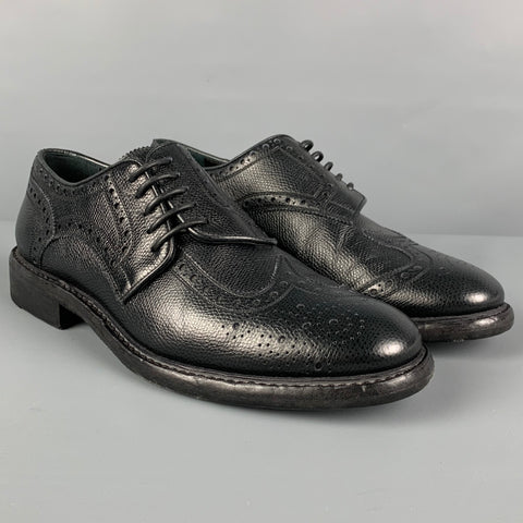 BURBERRY Size 7 Black Perforated Leather Rayford Wingtip Lace Up Shoes