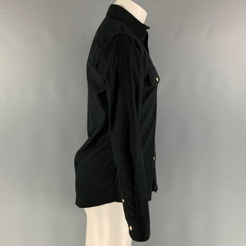 EIGHTEEN WAITS Size M Black Solid Cotton Patch Pockets Long Sleeve Shirt